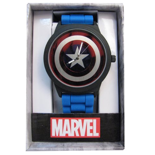 Captain America Shield Dial Blue Rubber Strap Watch